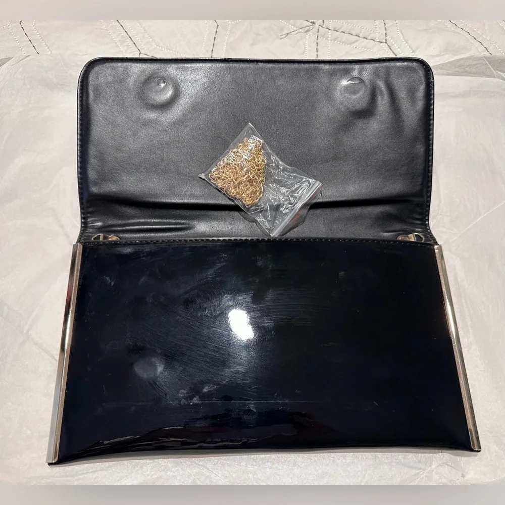 Patent Black Gold Accent Clutch Shoulder Evening Bag